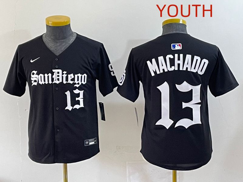 Youth 2025 San Diego Padres #13 Machado Black Five generations Joint Name Nike MLB Jersey style 11->youth mlb jersey->Youth Jersey